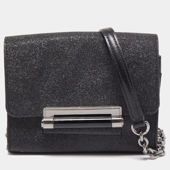 DVF Black Glitter Mini Cross Body with Leather & Chain Strap - Like New - Picture 1 of 9